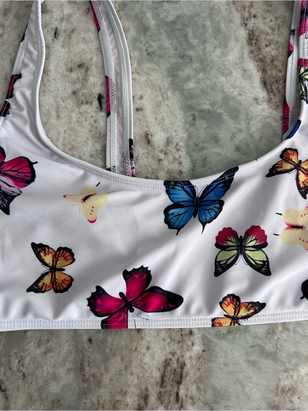 White Butterfly Print Bikini Top